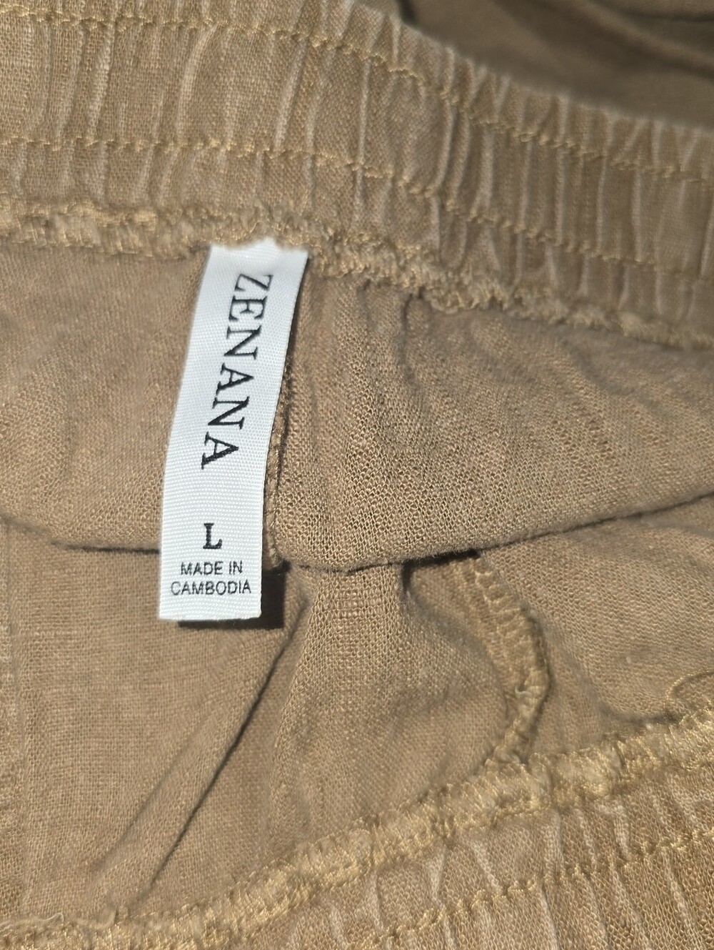 Zenana Large Taupe Linen Blend WideLeg Crop Pants Elastic Waist Drawstring - Picture 6 of 6